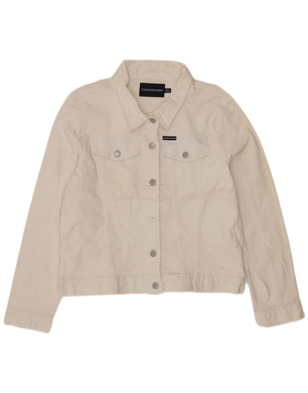 Calvin Klein Jeans Damen Jeansjacke UK 18 XL Weiße Baumwolle