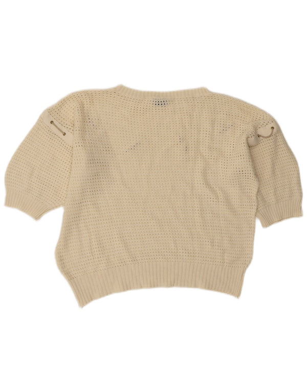 Vintage Damen Kurzarm-Pullover mit U-Boot-Ausschnitt, Gr. 14, groß, gebrochenes Weiß