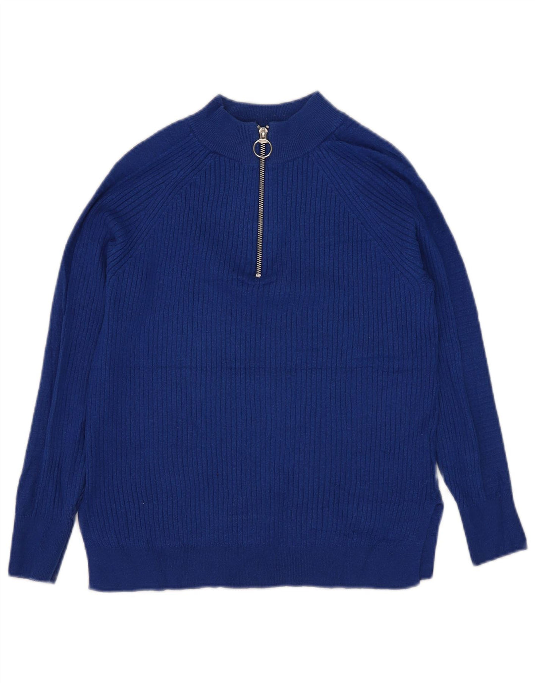 Marks & Spencer Damen-Pullover mit Reißverschluss am Hals, Gr. 10, Größe S, blaue Viskose