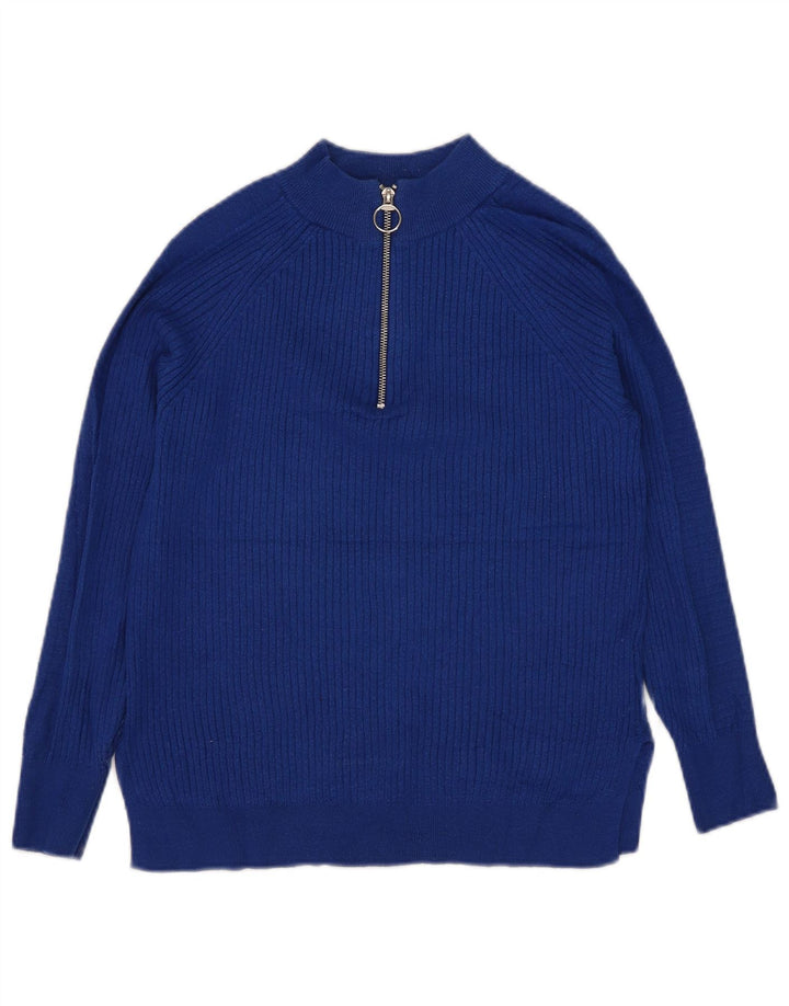 Marks & Spencer Damen-Pullover mit Reißverschluss am Hals, Gr. 10, Größe S, blaue Viskose