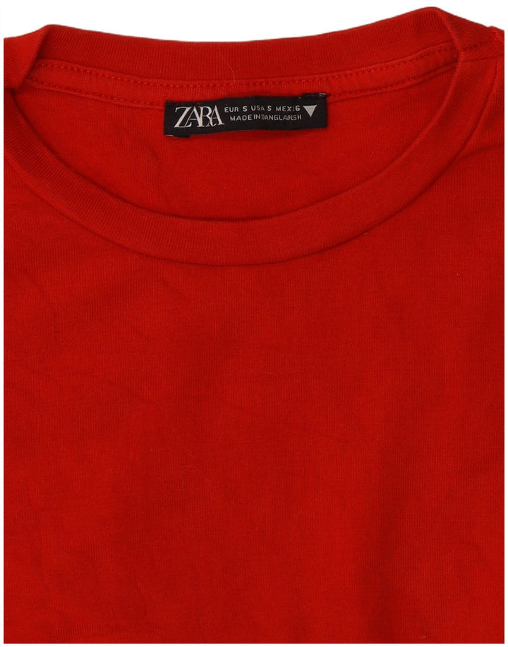Zara Damen Crop Top Langarm UK 8 Small Rot
