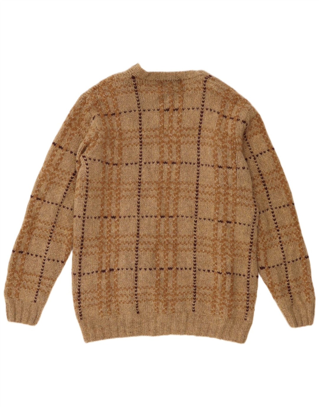 Eddie Bauer Herren-Pullover mit Rundhalsausschnitt, XL, braun karierte Lammwolle