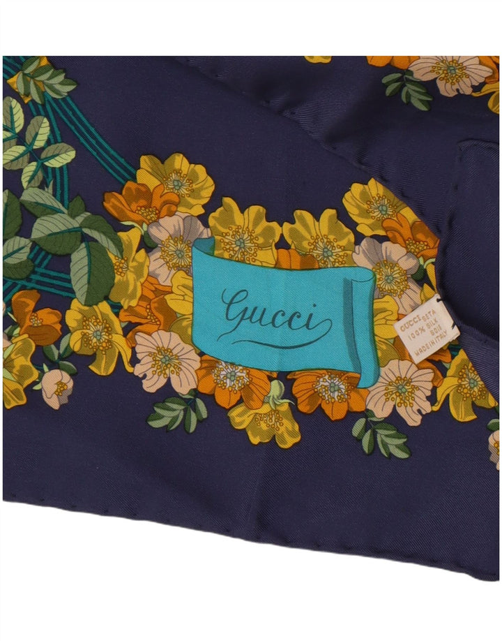 Gucci Damen-Schal mit Grafik, quadratisch, Einheitsgröße, Marineblau, Blumenmuster, Seide, klassisch