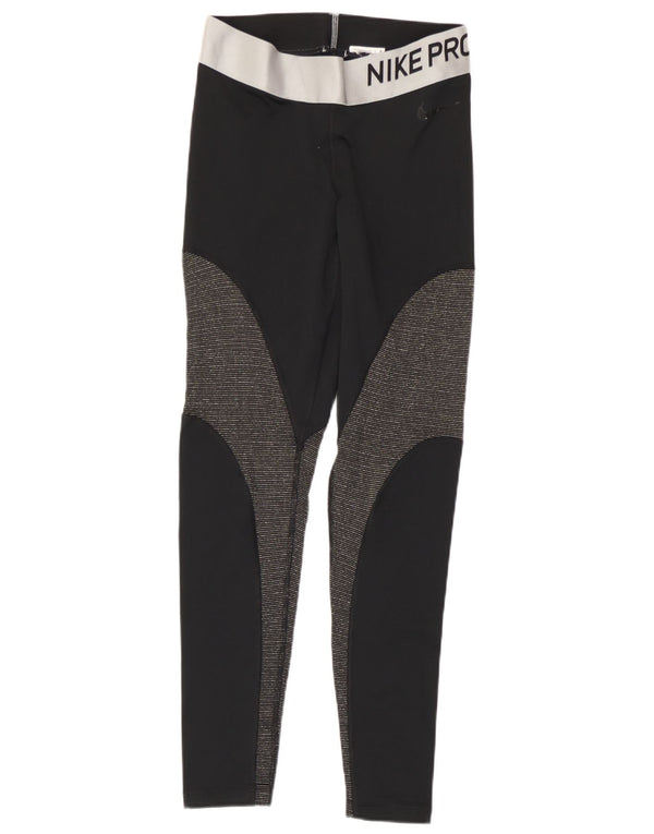 Nike Damen Dri Fit Graphic Leggings UK 12 Mittelschwarz Farbblock