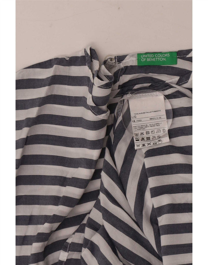 Benetton Damen-Blusenoberteil in Übergröße, UK-Größe 44, groß, blau gestreift, Lyocell