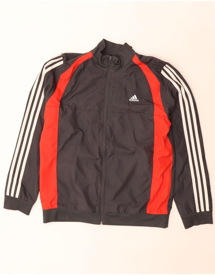 Adidas Jungen-Trainingsanzug-Top-Jacke, 13–14 Jahre, schwarzes Colourblock-Polyester