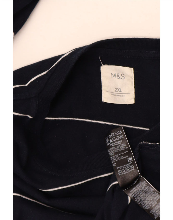 MARKS & SPENCER Herren-Top, langärmelig, 2XL, marineblau, gestreift, Baumwolle