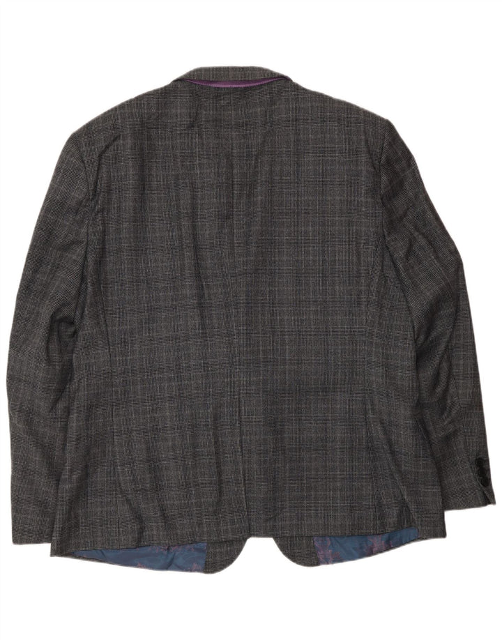 Ted Baker Herren-Blazer mit 2 Knöpfen, UK 46 3XL, grau karierte Wolle