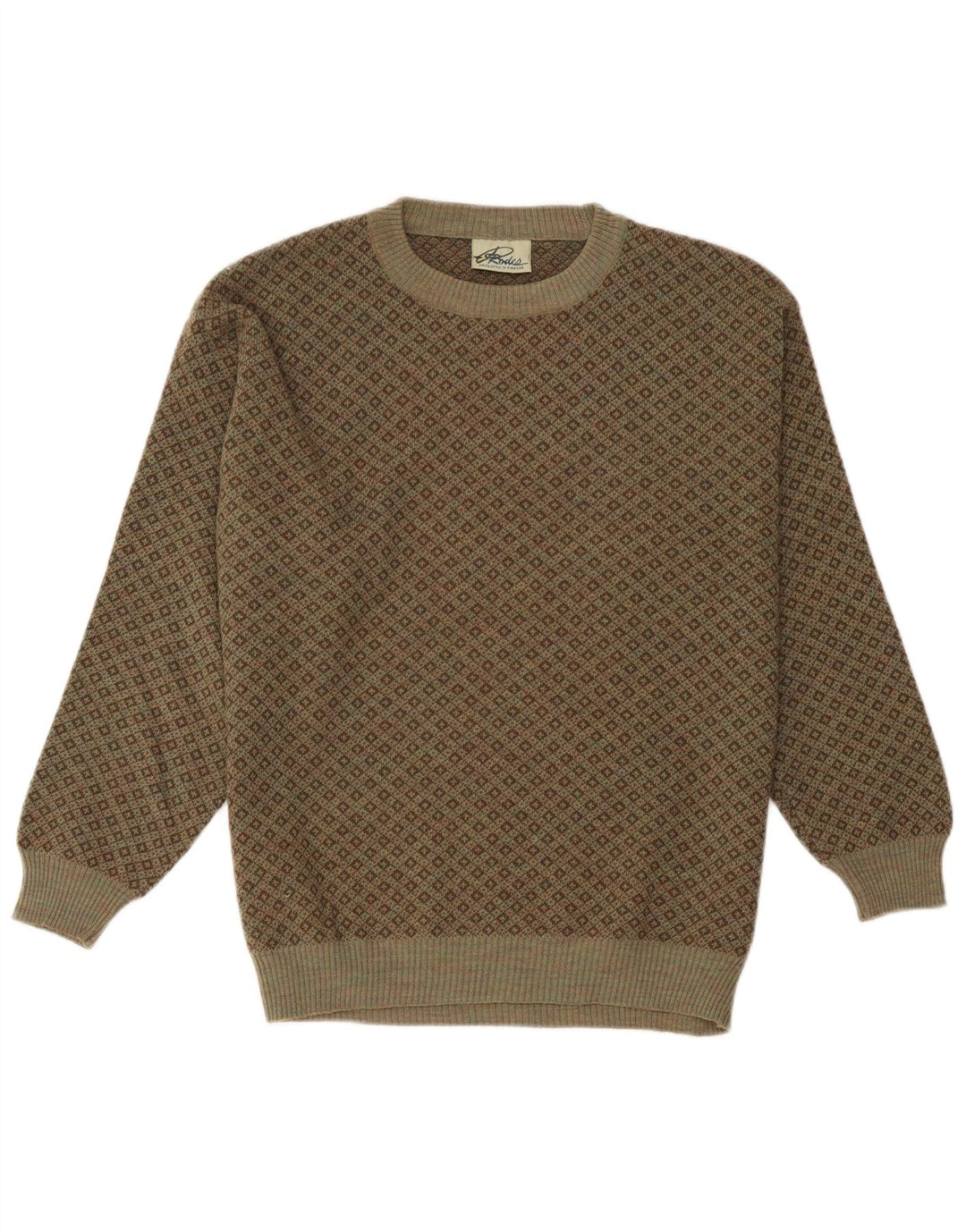 Rodes Herren-Pullover mit Rundhalsausschnitt, XL, Khaki, geometrische Wolle