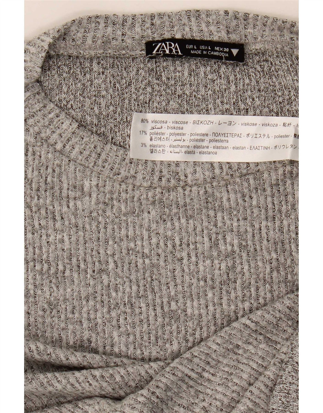 Zara Damen Top Langarm UK 16 Large Graue Viskose
