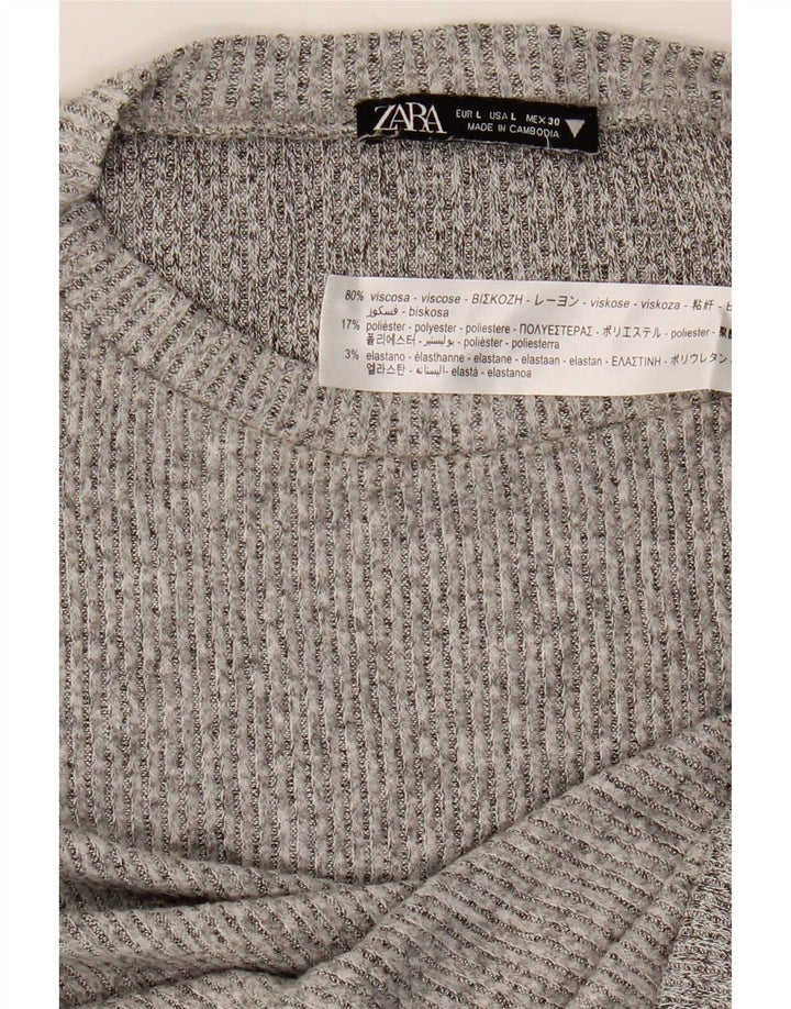 Zara Damen Top Langarm UK 16 Large Graue Viskose