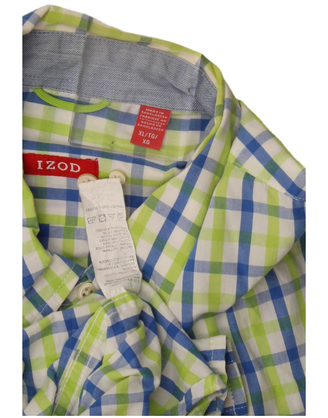 Izod Herren Kurzarmhemd XL grün kariert Baumwolle