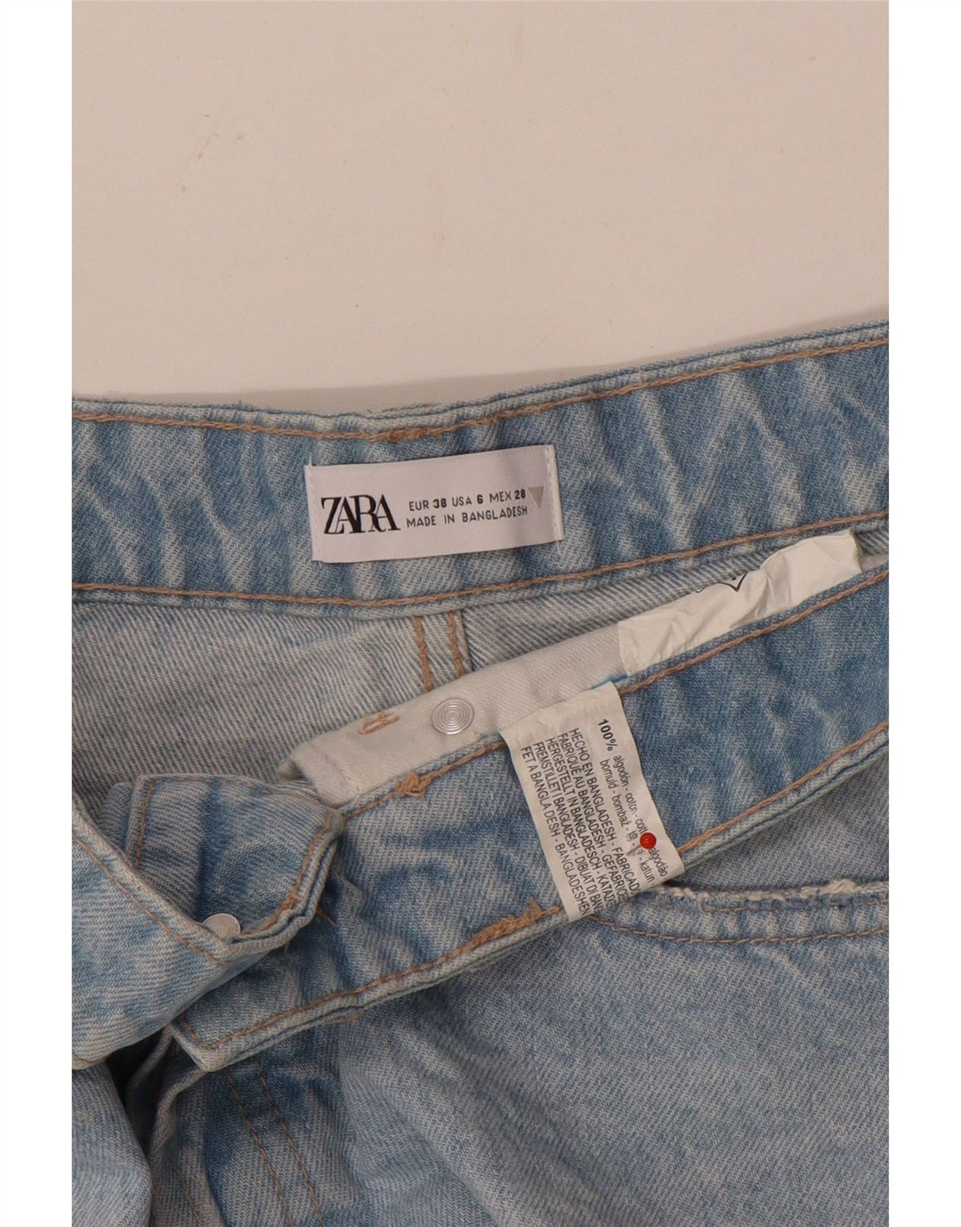 Zara Damen Distressed Denim Shorts EU 38 Small W28 Blaue Baumwolle