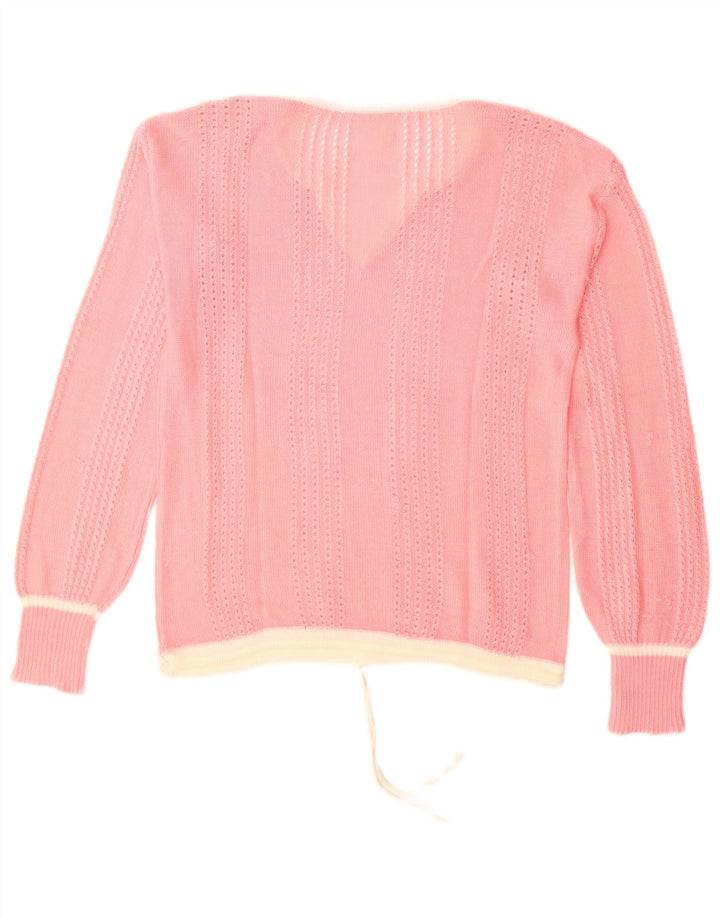 Vintage Damen V-Ausschnitt Pullover Pullover UK 14 Mittelrosa