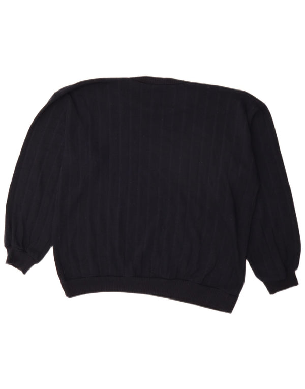 Zara Womens Crew Neck Jumper Sweater UK 10 Small Navy Blue Pinstripe