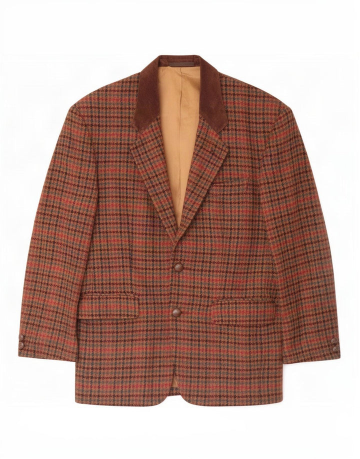 Circolo Herren-Blazer mit 2 Knöpfen, IT 48, mittelbraune Wolle mit Hahnentrittmuster