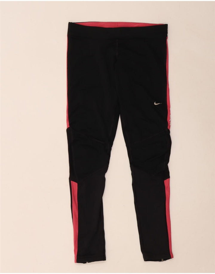 Nike Damen Dri Fit Leggings UK 12 Mittelschwarzes Colourblock-Polyester