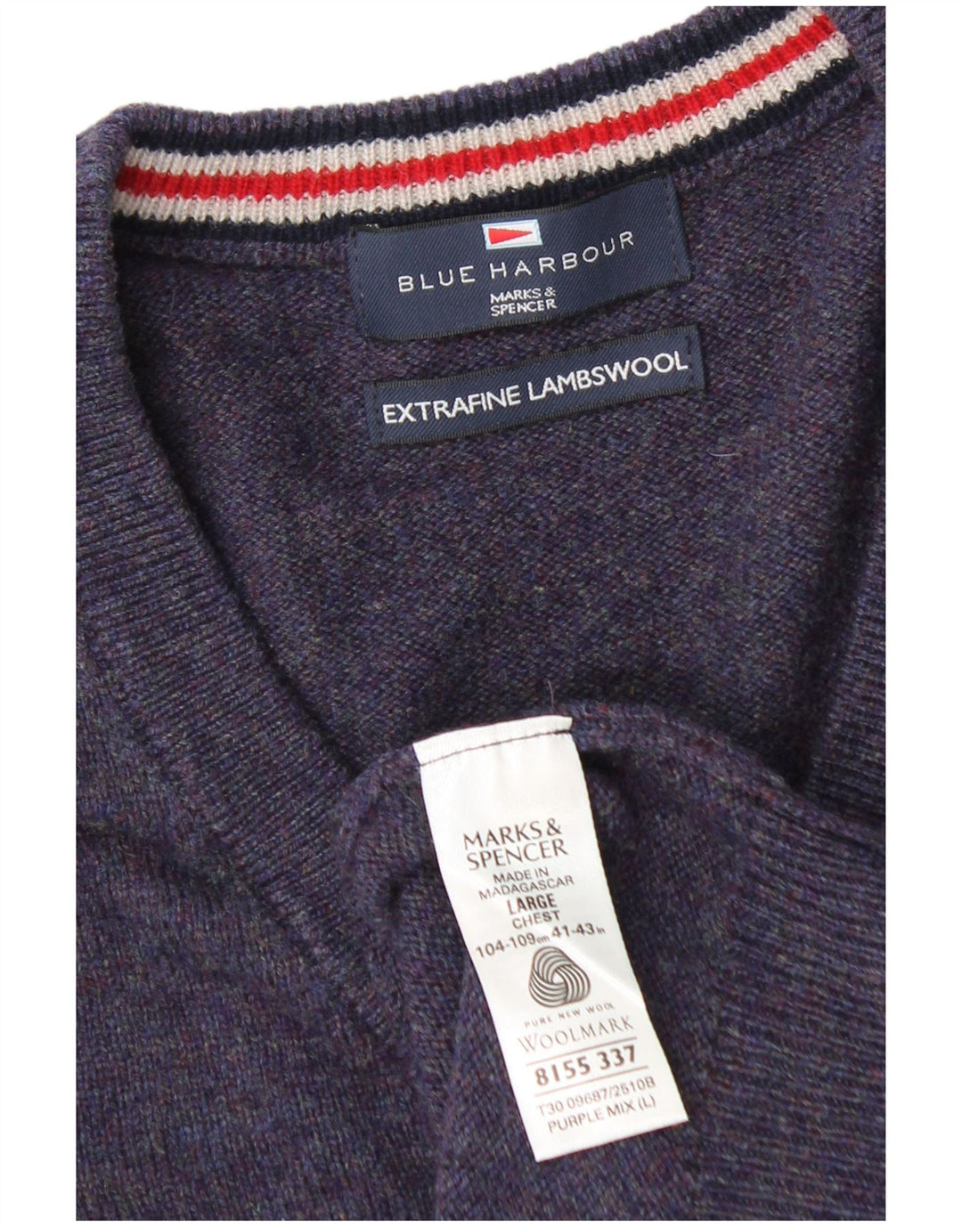 Marks & Spencer Herren Blue Harbour Pullover mit V-Ausschnitt, Größe L, Marineblau