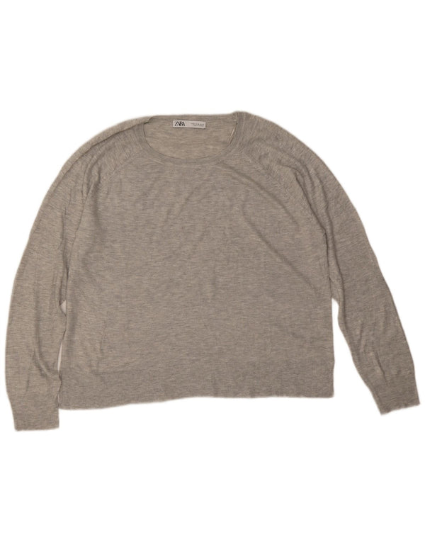 Zara Damen-Pullover mit U-Boot-Ausschnitt, Gr. 18, XL, graue Viskose
