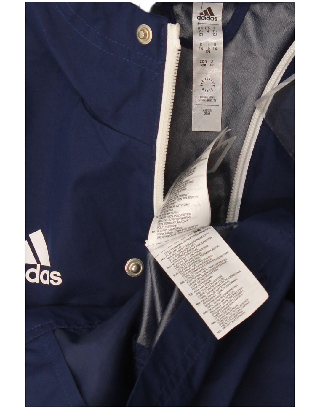 Adidas Regenjacke mit Kapuze für Jungen, 11–12 Jahre, marineblaues Polyester