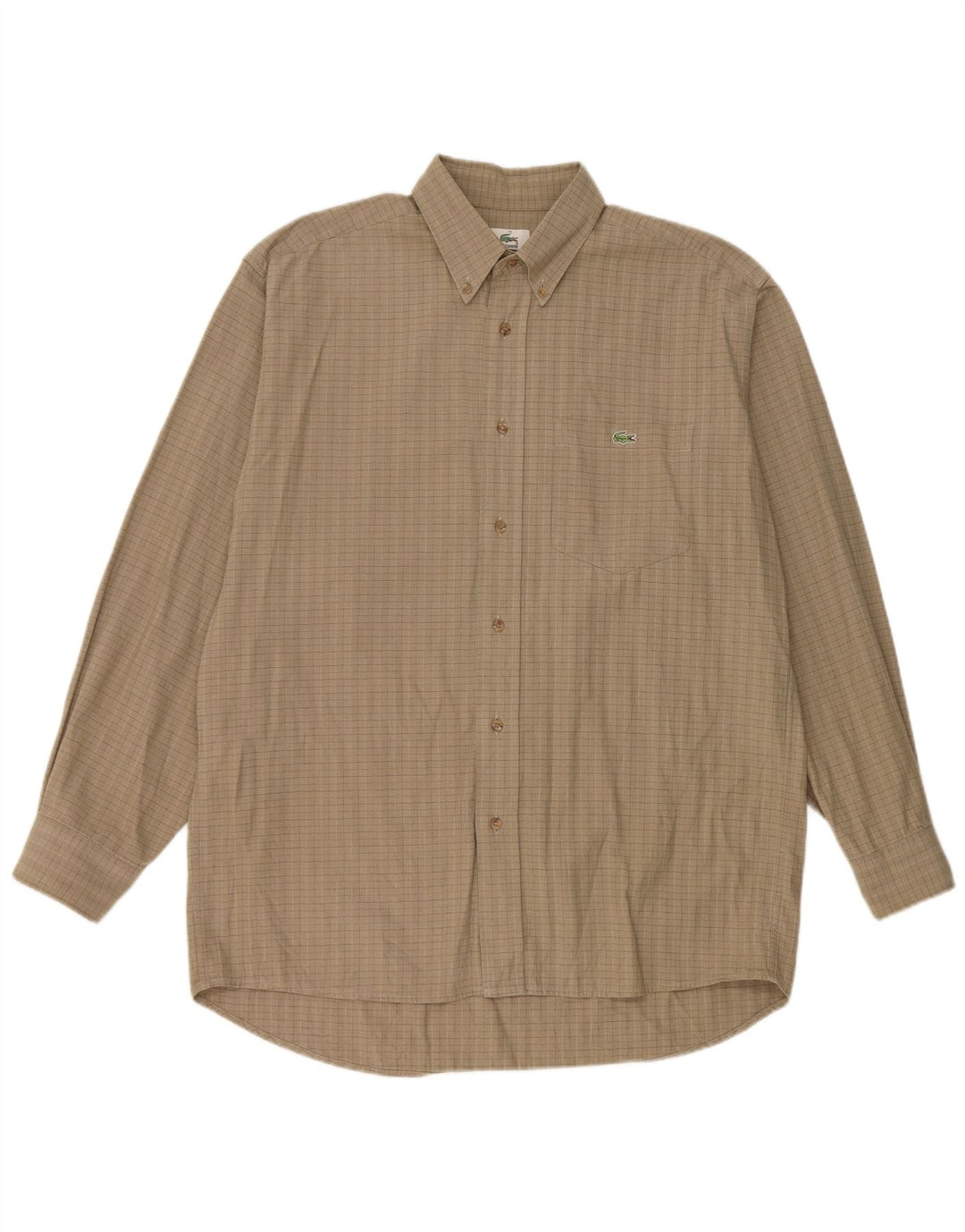 Lacoste Herrenhemd Größe 40 Mittelbeige karierte Baumwolle