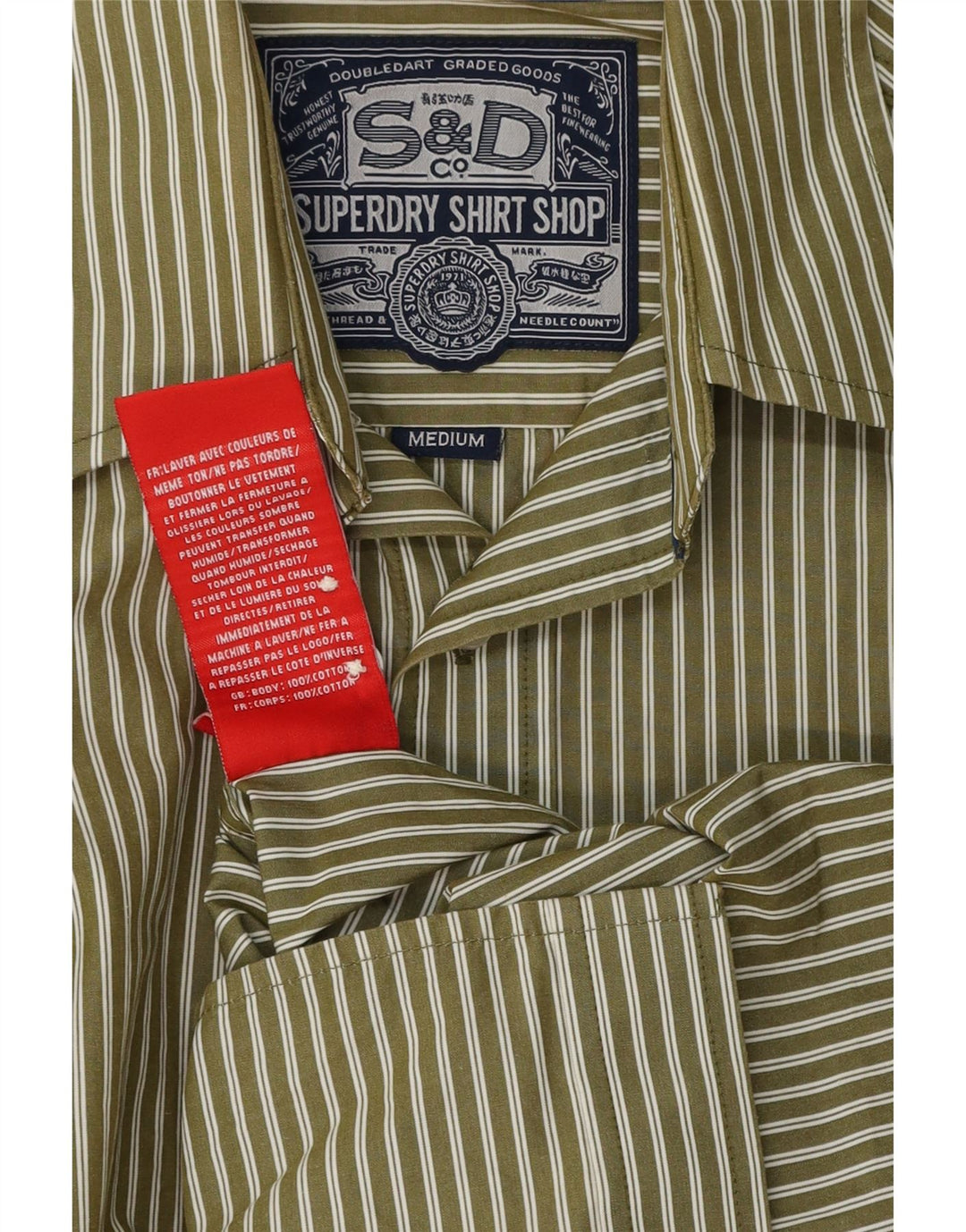 SUPERDRY Herren-Hemd aus mittelkhakifarbener, gestreifter Baumwolle
