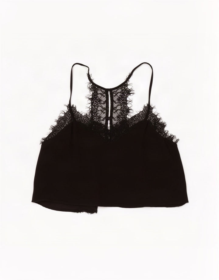 Zara Damen Crop Top UK 10 Small Schwarz geblümt