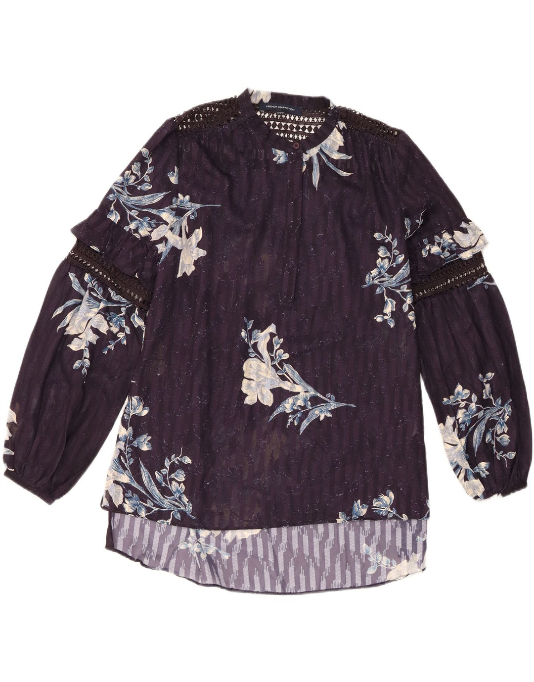 French Connection Langarm-Blusenoberteil für Damen, Größe S, Marineblau