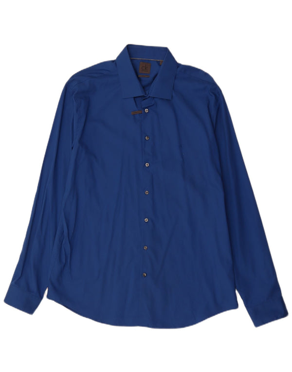 Calvin Klein Herren-Hemd, tailliert, Größe 44, 17 1/2 XL, blaue Baumwolle
