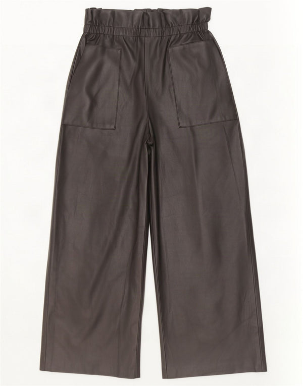 Zara Damen Crop Wide Leg Kunstlederhose XS W24 L25 Schwarz