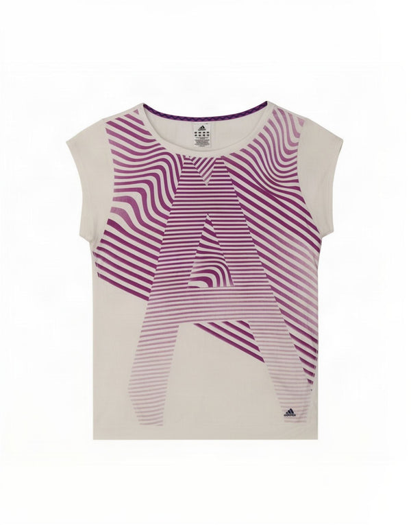 Adidas Damen Regular Graphic T-Shirt Top UK 16/18 Large Weiß gestreift