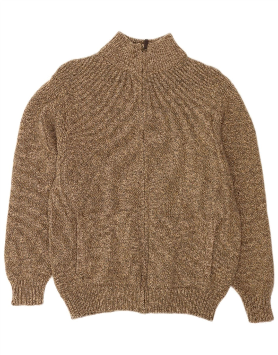L.L.Bean Herren-Cardigan mit durchgehendem Reißverschluss, mittelbeigefarbene gesprenkelte Lammwolle
