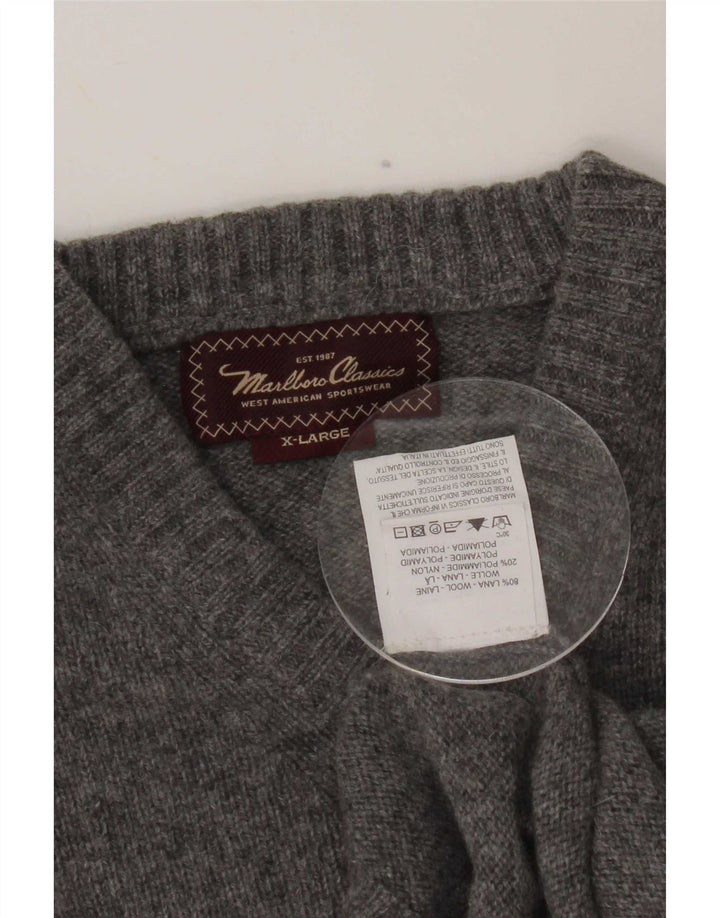 Marlboro Classics Damen-Pullover mit V-Ausschnitt, XL, graue Wolle