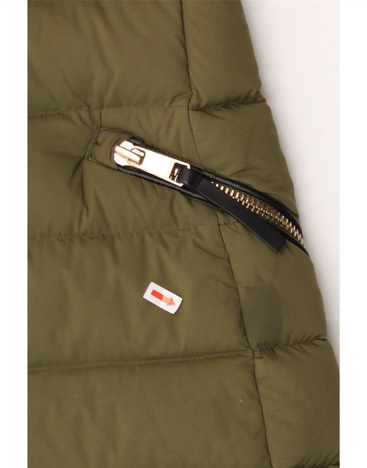 TOMMY HILFIGER Womens Hooded Padded Coat UK 10 Small Khaki Polyamide