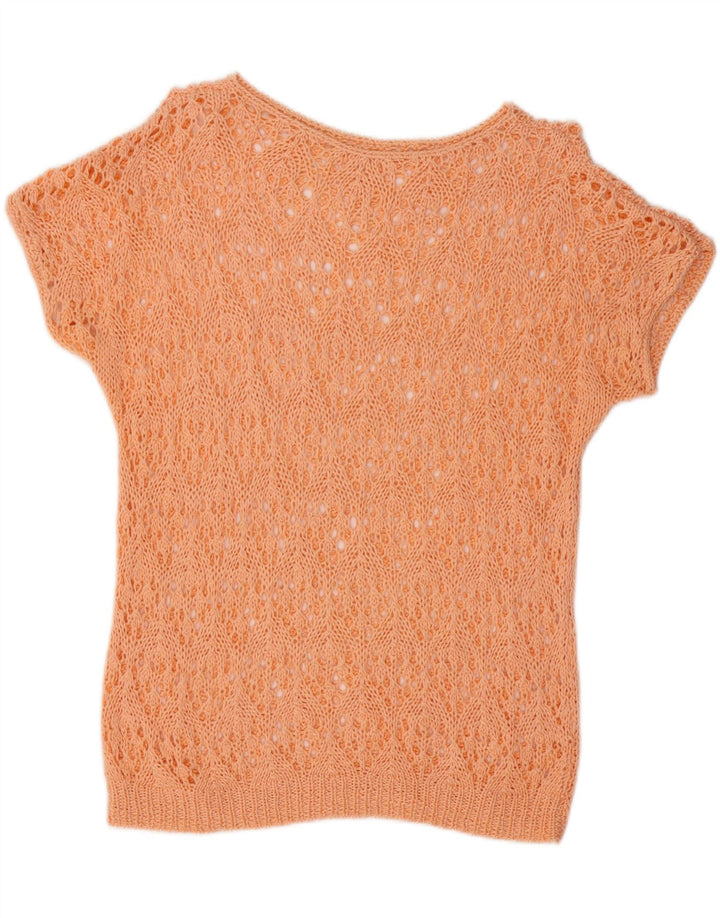 VINTAGE Womens Crochet Blouse Top UK 14 Medium Orange