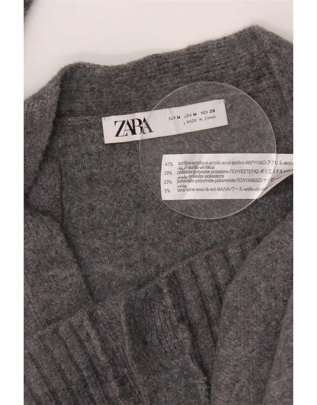 Zara Damen-Cardigan-Pullover UK 14 Mittelgraues Acryl