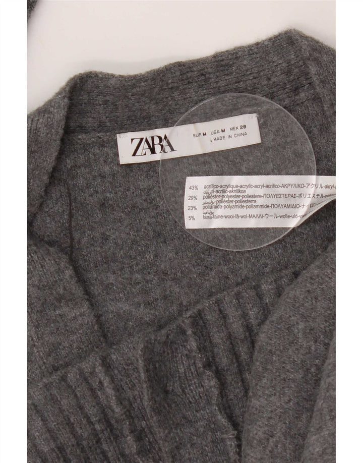 Zara Damen-Cardigan-Pullover UK 14 Mittelgraues Acryl