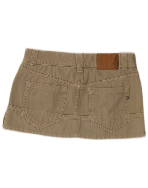 Dondup Womens Garment Dyed Mini Denim Rock W28 Medium Khaki Cotton