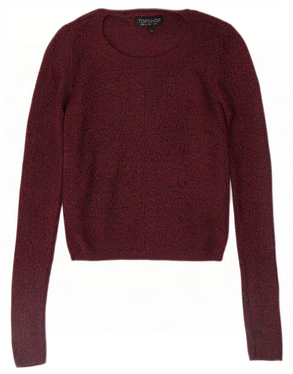 Topshop Damen-Pullover mit bauchfreiem U-Boot-Ausschnitt, Gr. 6, XS, Burgunderrot meliert