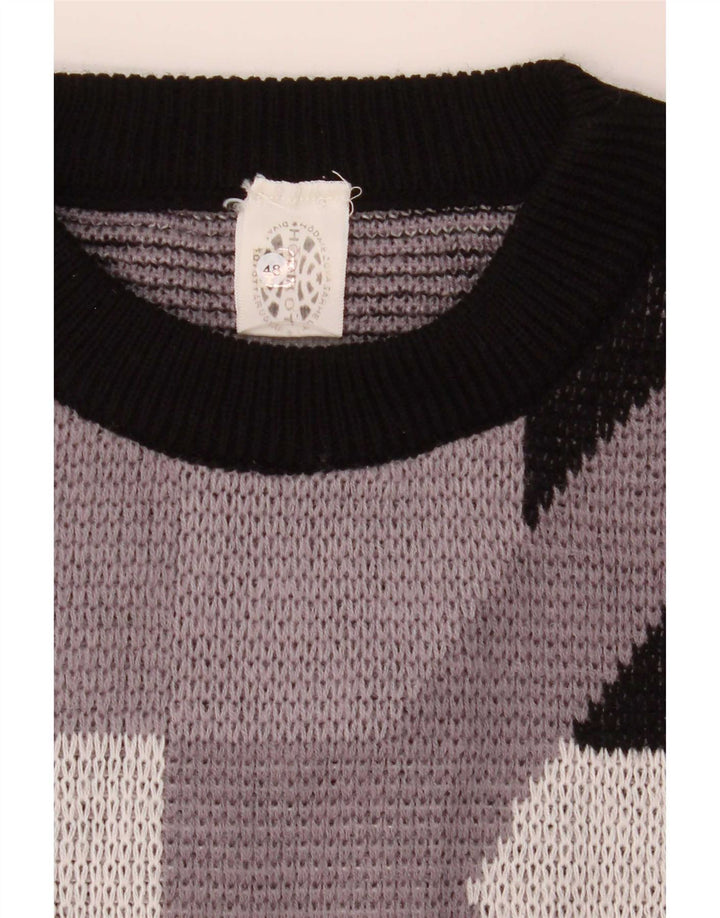 Vintage Herren Pullover mit Rundhalsausschnitt IT 48 Mittelgraues geometrisches Acryl
