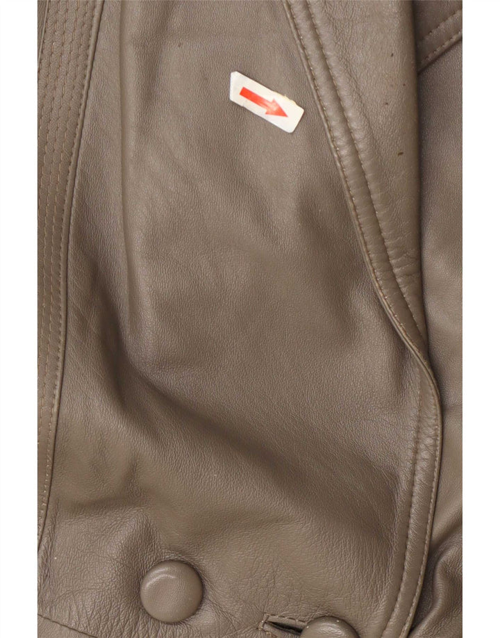 Vintage Damen Zweireihige Lederjacke UK 16 Large Grün