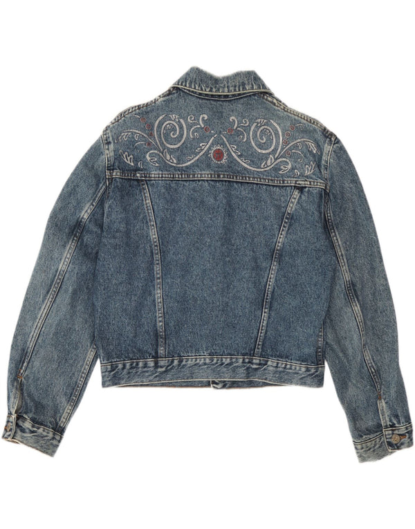Vintage Damen Crop Jeansjacke UK 14 Großes blaues Paisley