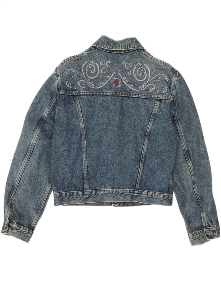 Vintage Damen Crop Jeansjacke UK 14 Großes blaues Paisley