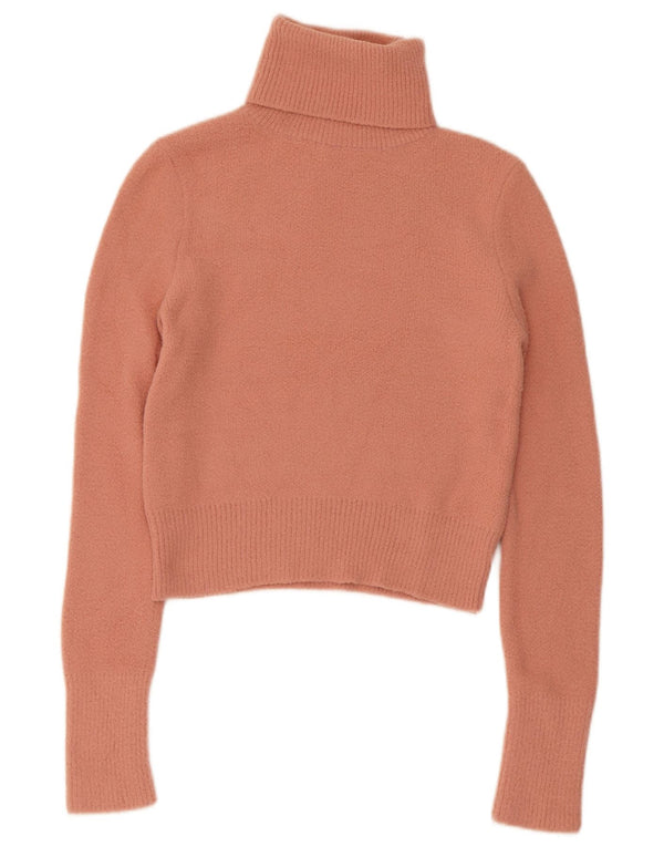 Zara Damen Crop Rollkragenpullover Pullover UK 8 Small Pink Nylon