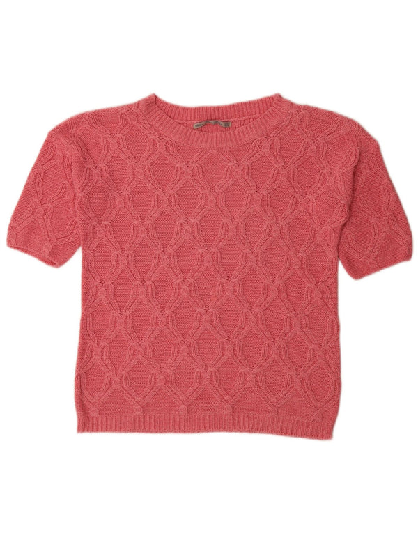 Zara Damen Pullover mit kurzen Ärmeln und U-Boot-Ausschnitt, Gr. 10, Rosa