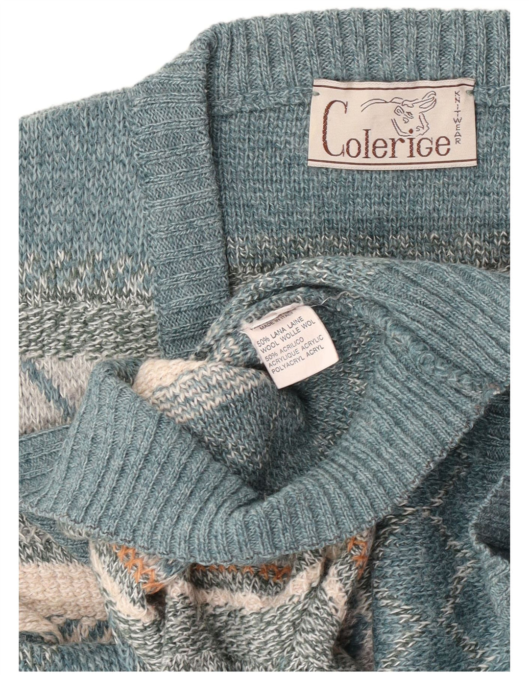Vintage Herren Pullover mit V-Ausschnitt, groß, blaue Fair-Isle-Wolle