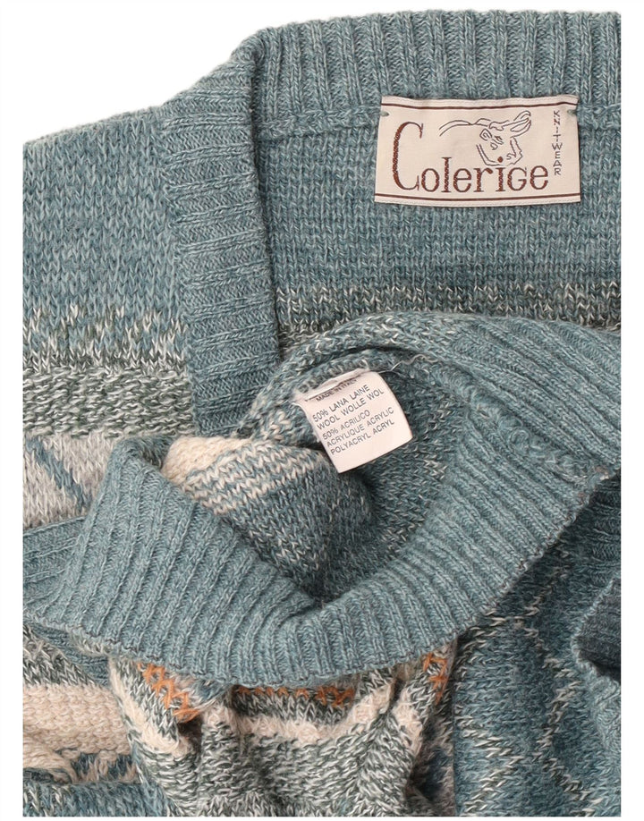 Vintage Herren Pullover mit V-Ausschnitt, groß, blaue Fair-Isle-Wolle
