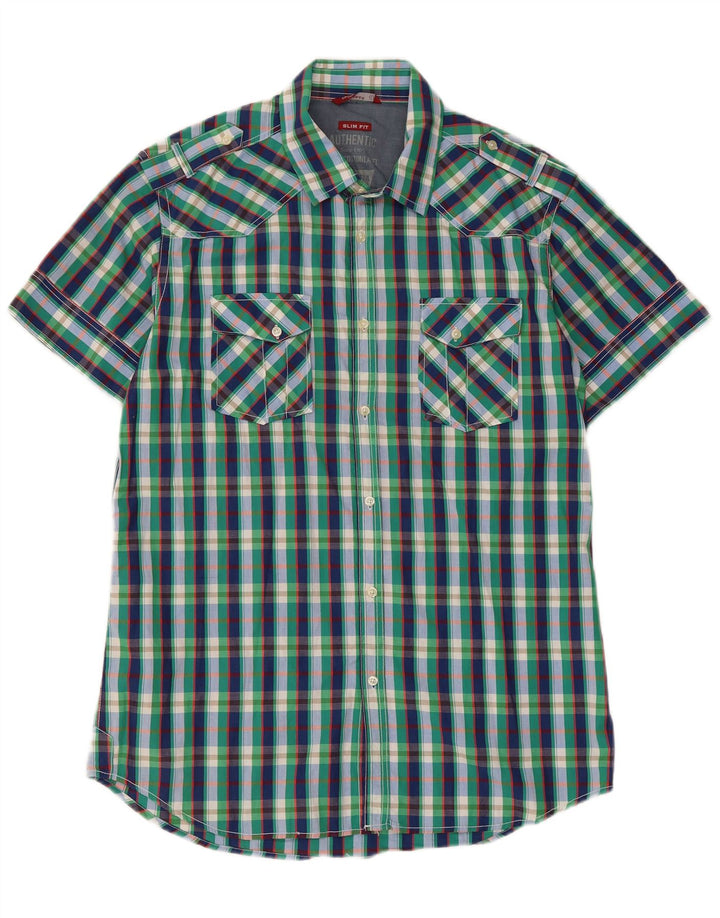 Carrera Herren Slim Fit Kurzarm-Militärhemd, groß, mehrfarbig kariert