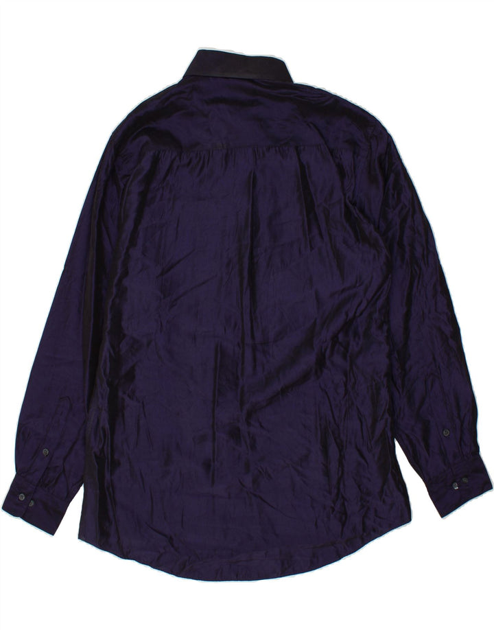 DKNY Mens Shirt Size 15 1/2 39 Medium Navy Blue Polyester Vintage Dkny and Second-Hand Dkny from Messina Hembry 