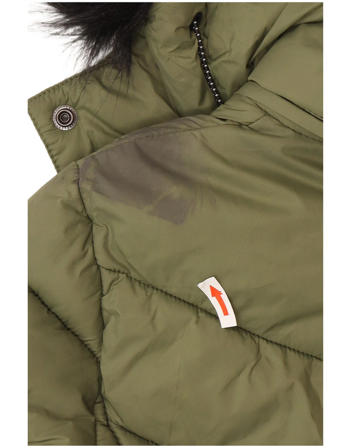 Superdry Wattierte Jacke mit Kapuze für Damen, UK 8, Small, grünes Nylon